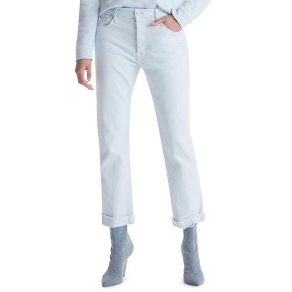 MOTHER The Scrapper Cuff Ankle Fray Light Blue Boyfriend Jeans - Picture 1 of 7